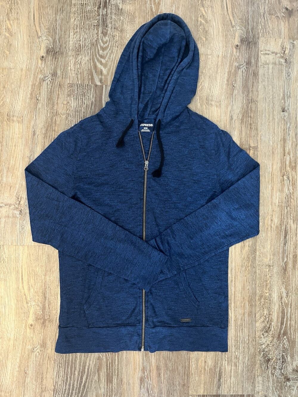 Express Men’s Full Zip Hoodie Medium Blue Space Dye Lightweight Hooded Jacket